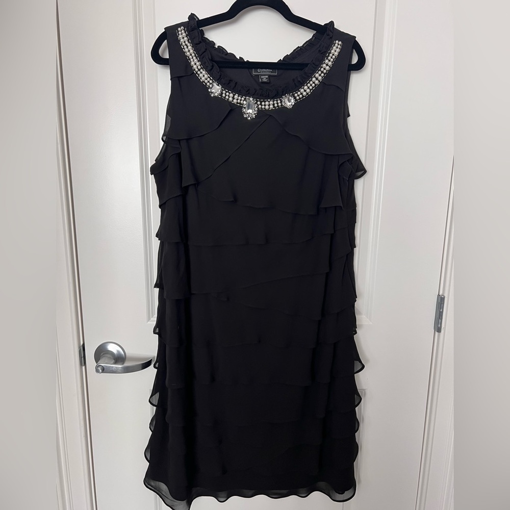 Dress barn flutter tiered dress with jeweled neckline. Size 22